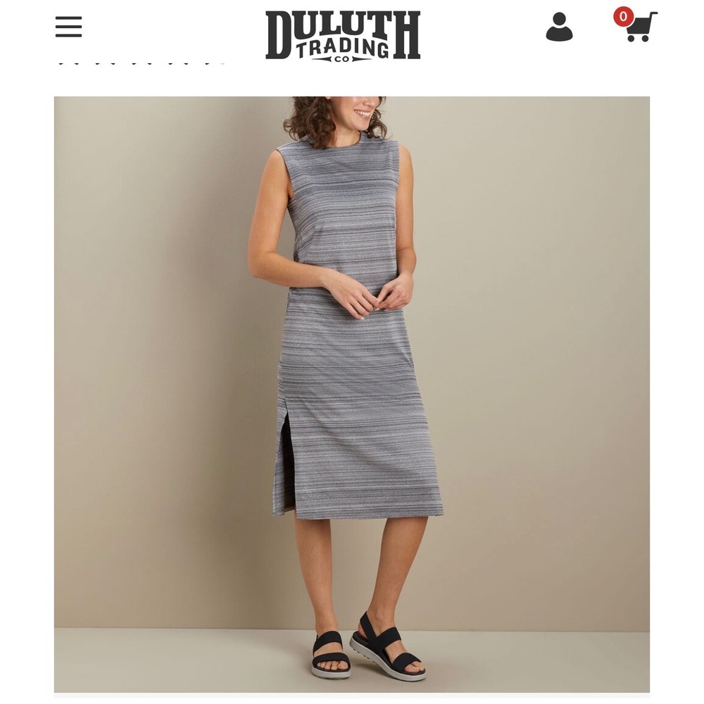 Duluth Trading Co Gray Summer Hours Sleeveless Midi Dress XL Side Slit